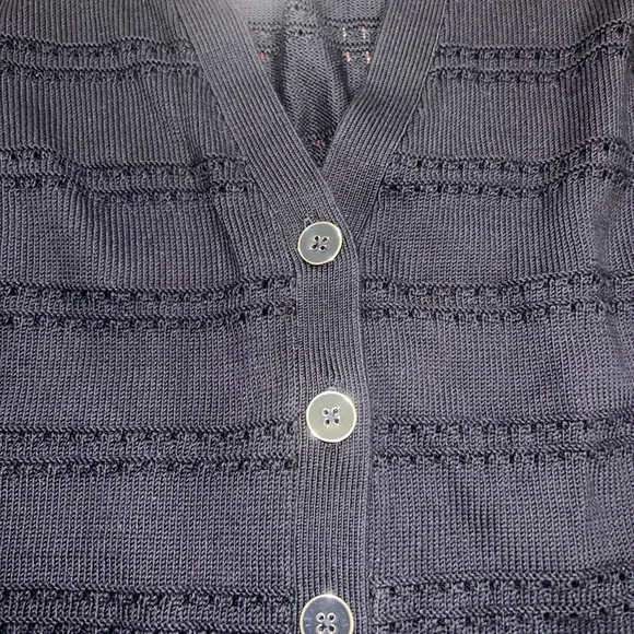 Talbots Navy V-NECK POINTELLE GIRLFRIEND CARDIGAN - Picture 4 of 5